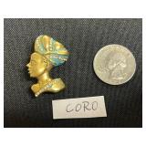 Vintage Coro Figural Gold-Tone Pin & Turquoise & Crystal Statement Brooch