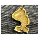 Vintage Coro Figural Gold-Tone Pin & Turquoise & Crystal Statement Brooch