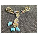 Vintage Coro Figural Gold-Tone Pin & Turquoise & Crystal Statement Brooch
