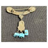 Vintage Coro Figural Gold-Tone Pin & Turquoise & Crystal Statement Brooch