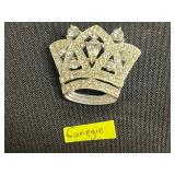 Vintage Canegie Diamond Like Pavé Brooch with Pear-Cut Center Stone in Gold-Tone Metal