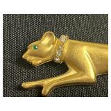 Gold-Tone Animal Brooch Set (Lot of 3) - Rhinestones & Gem Eyes - Gold Tone Cat is Jackie Collins