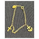 VTG Jewelry Lot: AAi Green Enamel Frog Pin, Gold Tone Bracelet w Cross Charms, Silver Tone Mustard Seed Bracelet, VTG Cat Pins - 1 with Moving Head