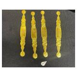 Double Strand Yellow Bead Necklace, Silver Fishhook Pendant Necklace & Gold Tone Pincher Leaf Drops, Large VTG Green Buckle Button