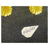 Double Strand Yellow Bead Necklace, Silver Fishhook Pendant Necklace & Gold Tone Pincher Leaf Drops, Large VTG Green Buckle Button