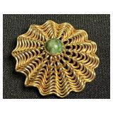 VTG Gold-Tone Floral Brooch w Green Cabochon, Cruver Chicago Floral Brooch & Assorted Bangle Bracelets