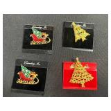 Gold-Tone Crown Brooches with Multicolor Rhinestones - Festive Jewelry Set