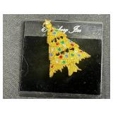 Gold-Tone Crown Brooches with Multicolor Rhinestones - Festive Jewelry Set
