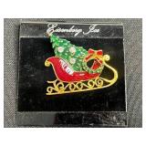 Gold-Tone Crown Brooches with Multicolor Rhinestones - Festive Jewelry Set