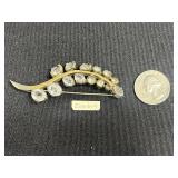 Eisenberg Gold-Tone Rhinestone Leaf/Vine Brooch - Vintage