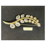 Eisenberg Gold-Tone Rhinestone Leaf/Vine Brooch - Vintage