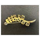 Eisenberg Gold-Tone Rhinestone Leaf/Vine Brooch - Vintage