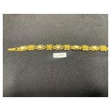 Florenza Bracelet - Gold-Tone Floral Link with Opalescent Cabochons, Faux Tortoiseshell Bracelet, Sheridan & Sandor Co Brooches