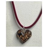 Gold Heart Pendant Necklace on Red Velvet Cord w Giovanni Rose Brooch & Two Silver Tone Figure Pins