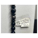 Black Glass Bead Necklace With Sterling Clasp & Mosaic Enamel Accent Pins