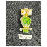 Coro Blue Crystal Flower Brooch, Gold-Tone Owl Pin w Twirling Head & Jeanne Coral Color Glass Brooch