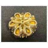 Coro Blue Crystal Flower Brooch, Gold-Tone Owl Pin w Twirling Head & Jeanne Coral Color Glass Brooch