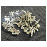 Unique Gemstone Hat Pin, Goldtone Bird Brooch & Hollycraft Crystals & Floral Cluster Pin