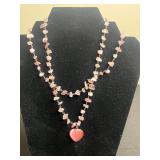 Pink Two Strand Glass Bead Heart Pendant Necklace, Hobe, Pastelli, Cameo & Signed Brooches