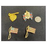 Accessocraft Gold Tone Lion Crest Shield Pin - DIEU ET MON DROIT Motto with Red/White/Blue Enamel Ribbon & Floral Heart Locket & More!