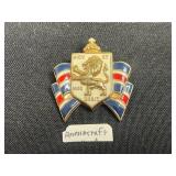 Accessocraft Gold Tone Lion Crest Shield Pin - DIEU ET MON DROIT Motto with Red/White/Blue Enamel Ribbon & Floral Heart Locket & More!