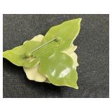 Vintage Cream Rose Cruver Chicago Brooch with Leaves & Diamond Textured Beige Brooch Segments & Blackamoor Figure Design Brooch
