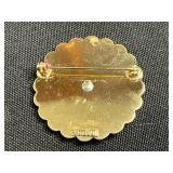 Vintage Gold-Tone Costume Jewelry Set w Coro Emerald Green Floral, JJ Fish, Marboux Heart Brooches & Orange Coral Tie Clip