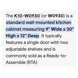 New: J&K Cabinetry Model K10 W0930-See Photo For Size Only