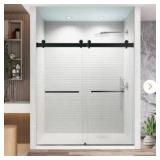 Double Sliding Frameless Shower Door-Matte Black-See Photos For Measurements