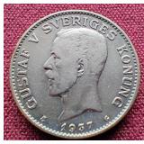 1937 Sweden Silver 1 Krona