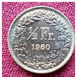 1960 Switzerland Silver 1/2 Franc
