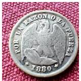 1880 Chile Silver 1/2 Decimo