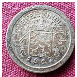 1917 Netherlands East Indies Silver 1/4 Gulden