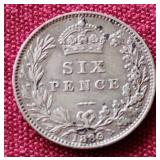 1889 Great Britain Silver Six Pence