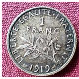 1919 France Silver 1 Franc