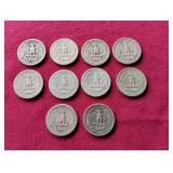 (10) 90% Silver Washington Quarters