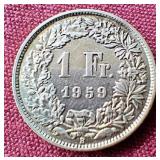 1959 Switzerland Silver 1 Franc