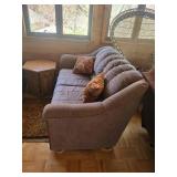 Upholstered Sofa With Wood Trim And Floral Pillows (3-Seater)