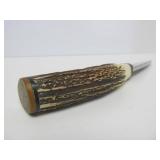 Signed Custom SHAYS Stag Handle Fixed Blade Knife w/Leather Sheath - 9.25"