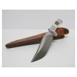 RH RUANA Montana Stag Handle Fixed Blade Hunting Knife w/Leather Sheath 9"