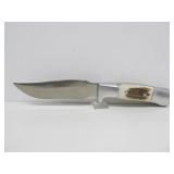 RH RUANA Montana Stag Handle Fixed Blade Hunting Knife w/Leather Sheath 9"