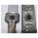 Ornate Vintage Caucasus Silver Mounter Dagger w/Scabbard - 17"