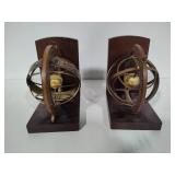 Pair of Brass & Wood Globe Style Book Ends