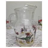 Hazel-Atlas Glass Company Pitcher and 6 Glasses. These glasses feature the "Pheasants" pattern, produced roughly 1950