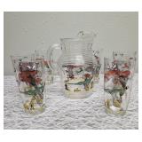 Hazel-Atlas Glass Company Pitcher and 6 Glasses. These glasses feature the "Pheasants" pattern, produced roughly 1950