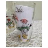 Hazel-Atlas Glass Company Pitcher and 6 Glasses. These glasses feature the "Pheasants" pattern, produced roughly 1950