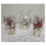 Hazel-Atlas Glass Company Pitcher and 6 Glasses. These glasses feature the "Pheasants" pattern, produced roughly 1950