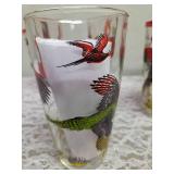 Hazel-Atlas. Five Vintage Mid-Century Glass Cocktail Shaker Drink Mixer Glasses with  2 plastic lids. Set features the Pheasant Birds.