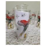 Hazel-Atlas Pitcher and 5 glasses.  Glassware is likely produced by the Hazel-Atlas Glass Company and  features the "Pheasants" pattern, produced roughly 1950