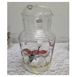 Hazel-Atlas Pitcher and 5 glasses.  Glassware is likely produced by the Hazel-Atlas Glass Company and  features the "Pheasants" pattern, produced roughly 1950
